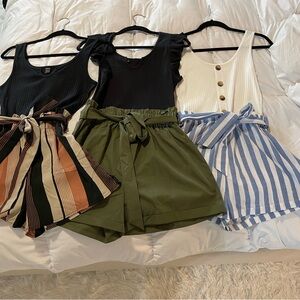 SHEIN High Waist Shorts Bundle! - Black, Green, Blue Stripes